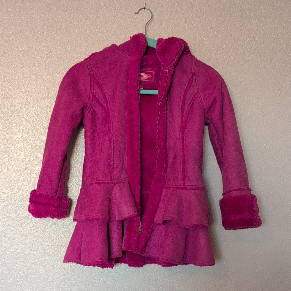 Hawke & Co Fuchsia Faux-Shearling Peplum Coat